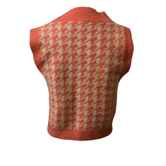 THML Pink Houndstooth Small Cropped Sweater Vest Preppy Clueless Cher - Picture 2 of 10